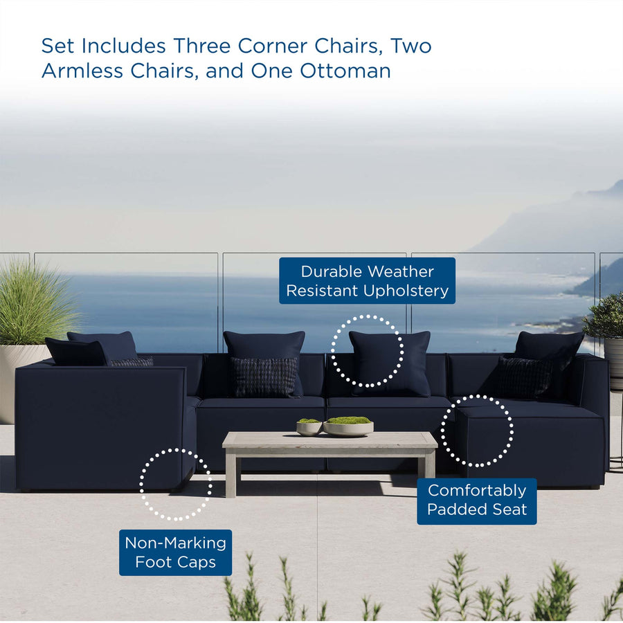 Heath 6-Piece Outdoor Patio Upholstered Sectional Sofa in Navy