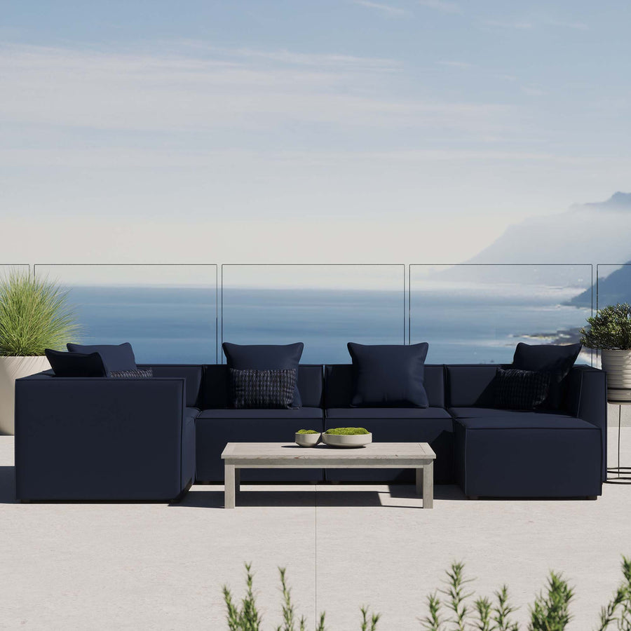 Heath 6-Piece Outdoor Patio Upholstered Sectional Sofa in Navy