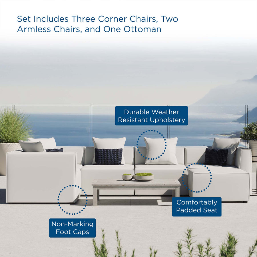 Heath 6-Piece Outdoor Patio Upholstered Sectional Sofa in White
