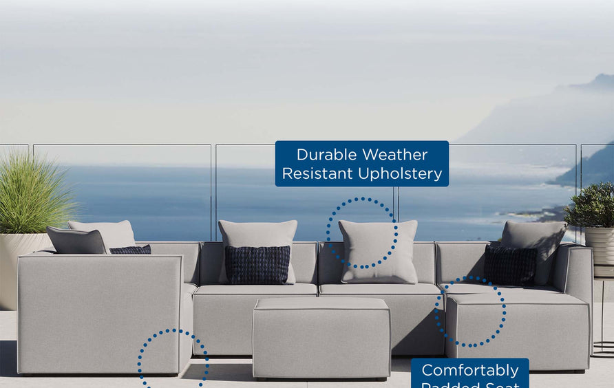 Heath 7-Piece Outdoor Patio Upholstered Sectional Sofa in Gray