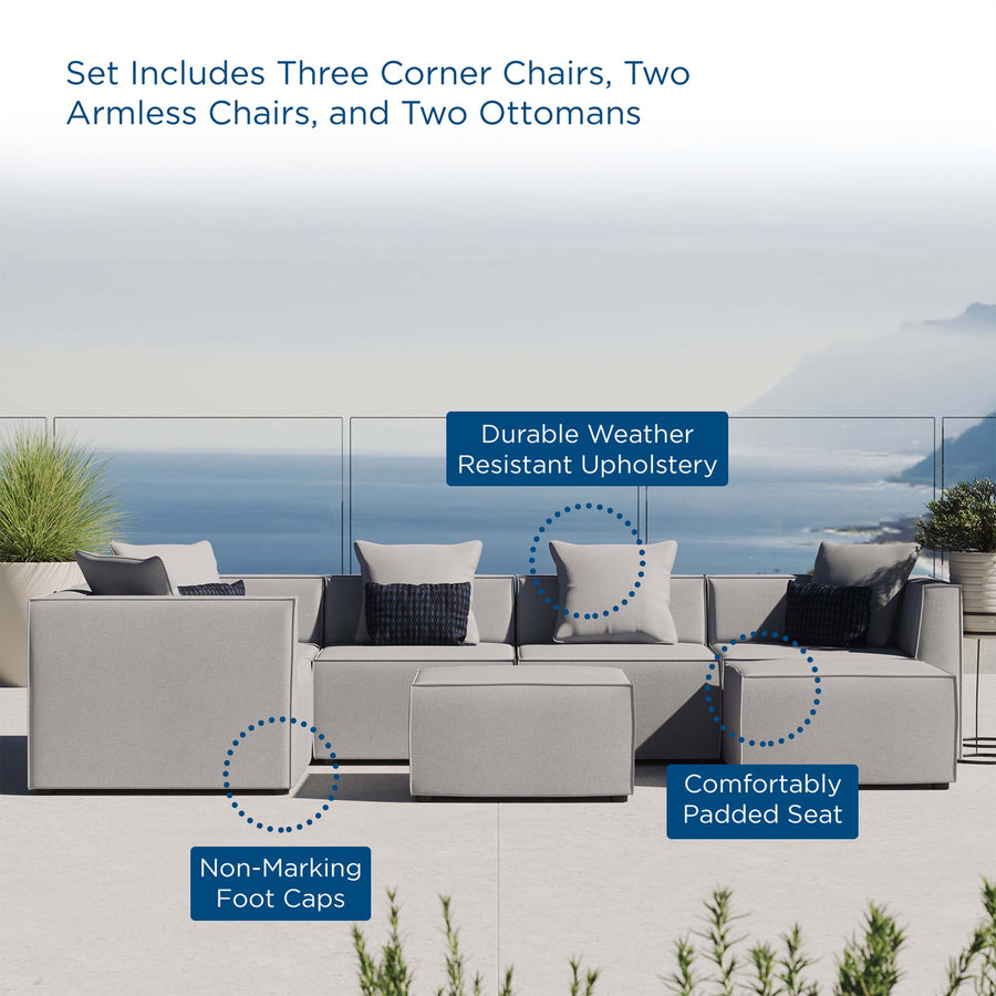 Heath 7-Piece Outdoor Patio Upholstered Sectional Sofa in Gray