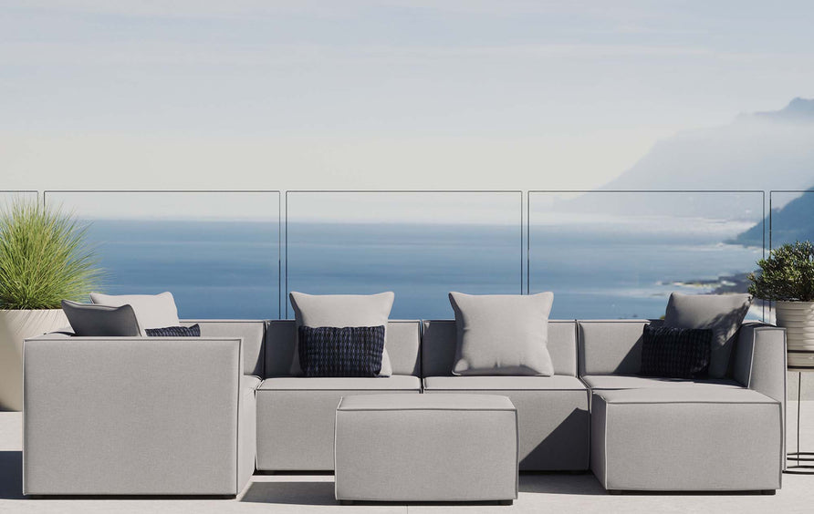 Heath 7-Piece Outdoor Patio Upholstered Sectional Sofa in Gray