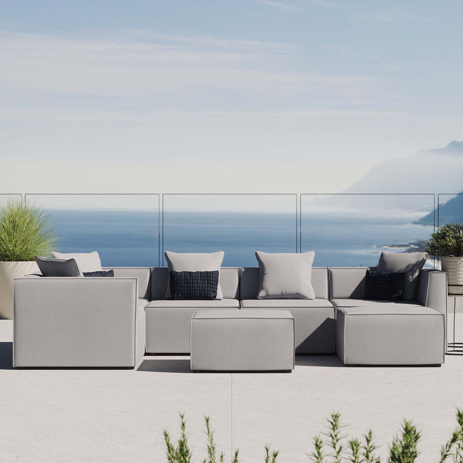 Heath 7-Piece Outdoor Patio Upholstered Sectional Sofa in Gray
