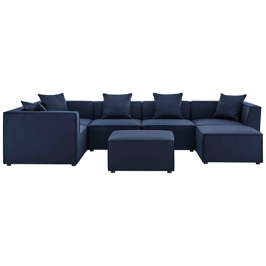 Heath 7-Piece Outdoor Patio Upholstered Sectional Sofa in Navy