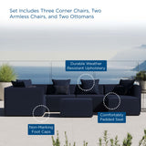 Heath 7-Piece Outdoor Patio Upholstered Sectional Sofa in Navy