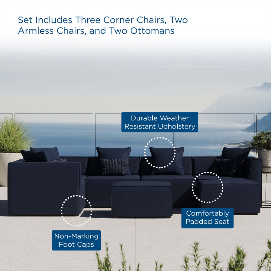 Heath 7-Piece Outdoor Patio Upholstered Sectional Sofa in Navy