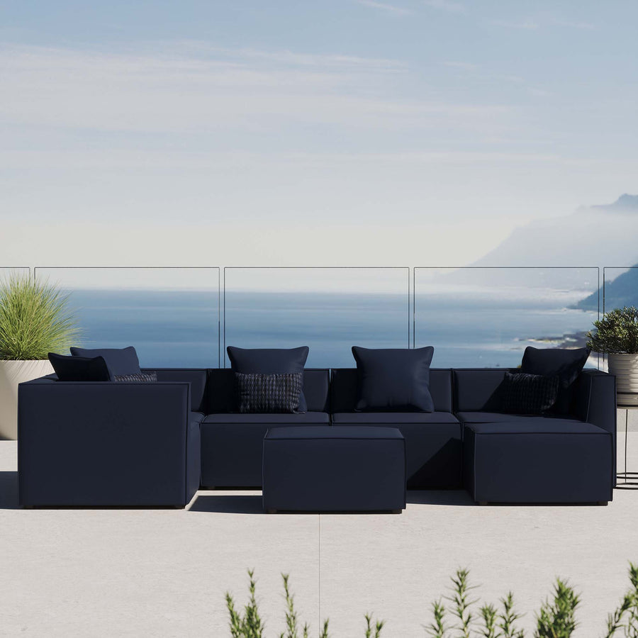 Heath 7-Piece Outdoor Patio Upholstered Sectional Sofa in Navy