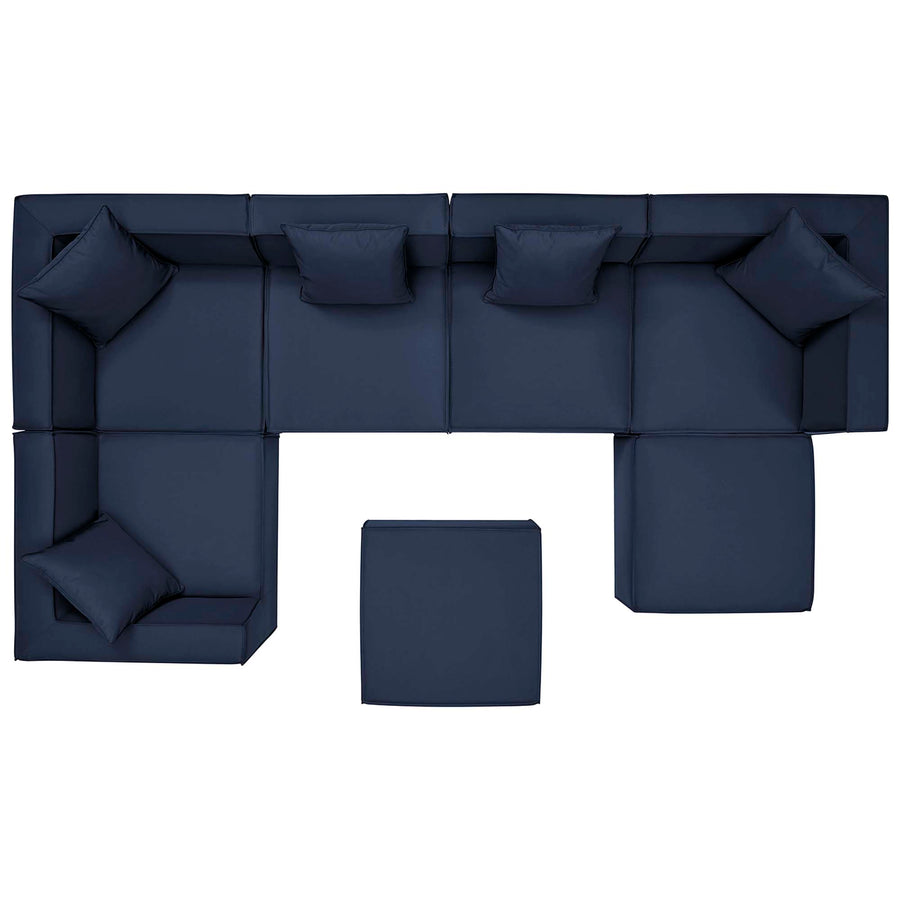 Heath 7-Piece Outdoor Patio Upholstered Sectional Sofa in Navy
