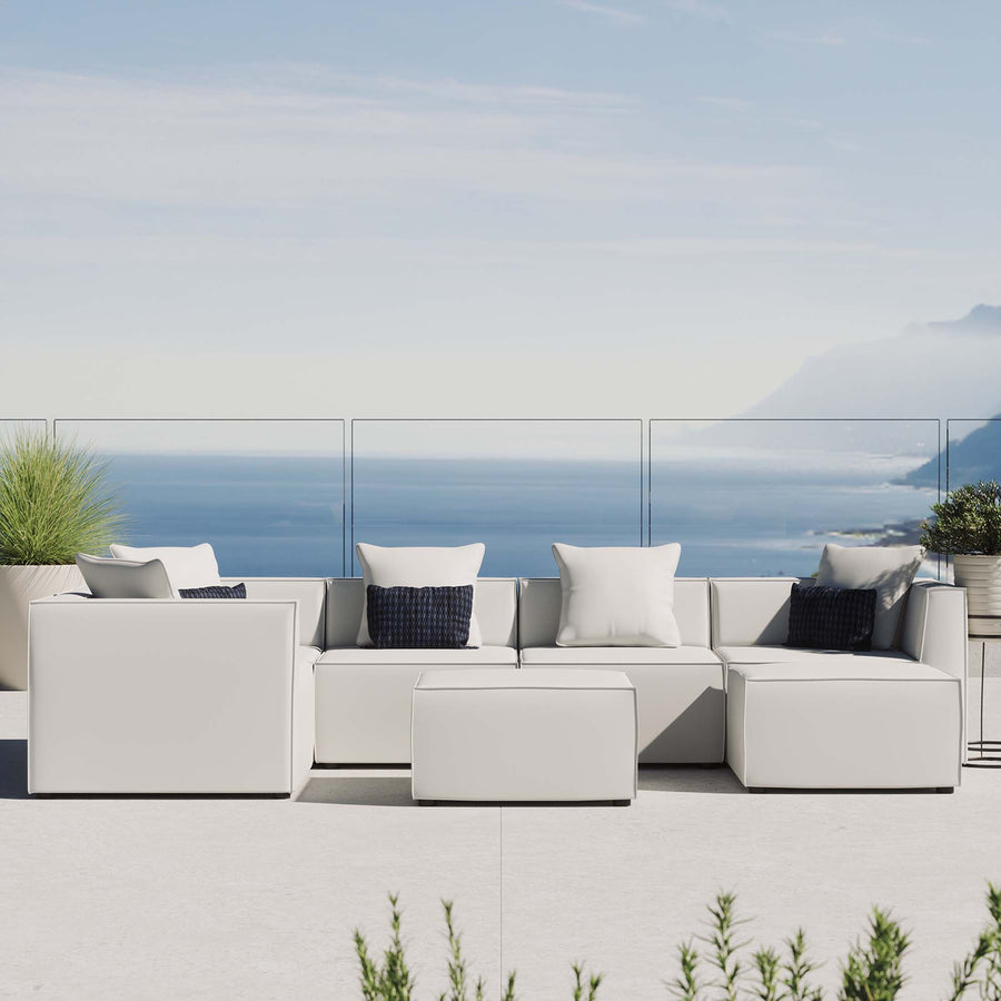 Heath 7-Piece Outdoor Patio Upholstered Sectional Sofa in White
