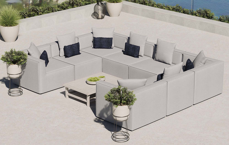 Heath 8-Piece Outdoor Patio Upholstered Sectional Sofa in Gray