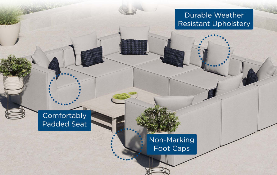 Heath 8-Piece Outdoor Patio Upholstered Sectional Sofa in Gray