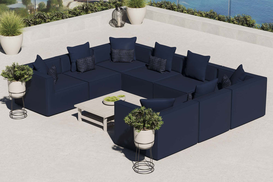 Heath 8-Piece Outdoor Patio Upholstered Sectional Sofa in Navy
