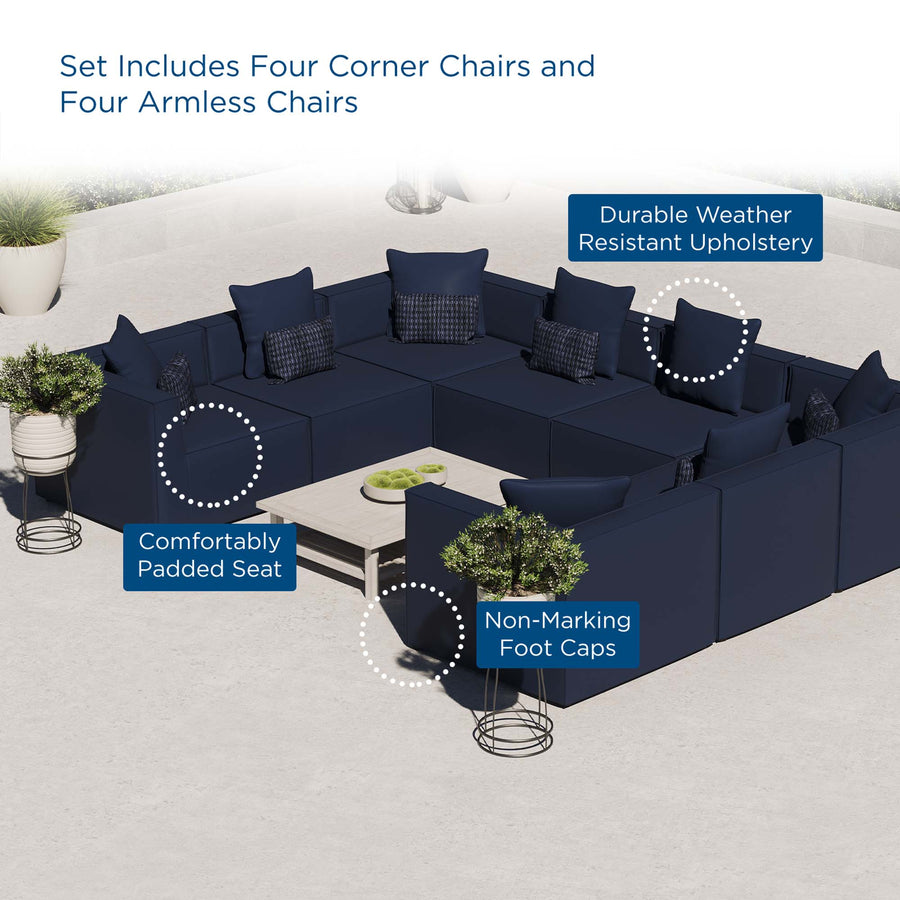 Heath 8-Piece Outdoor Patio Upholstered Sectional Sofa in Navy
