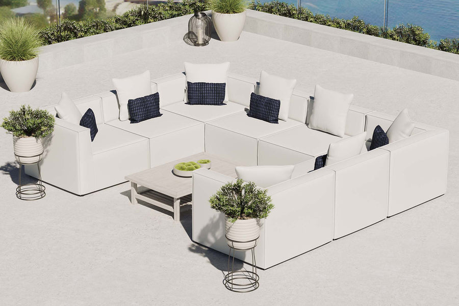 Heath 8-Piece Outdoor Patio Upholstered Sectional Sofa in White
