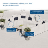 Heath 8-Piece Outdoor Patio Upholstered Sectional Sofa in White