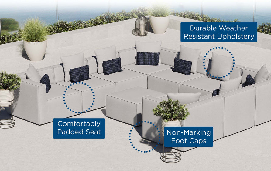 Heath 10-Piece Outdoor Patio Upholstered Sectional Sofa in Gray