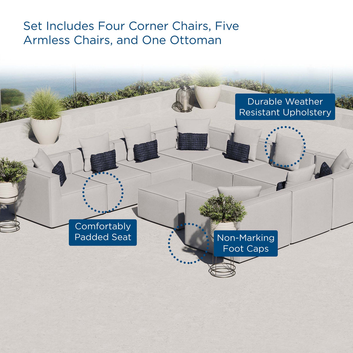 Saybrook 10-Piece Outdoor Patio Upholstered Sectional Sofa in Gray