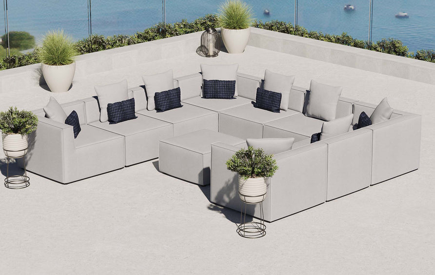 Heath 10-Piece Outdoor Patio Upholstered Sectional Sofa in Gray
