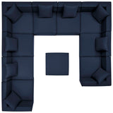 Heath 10-Piece Outdoor Patio Upholstered Sectional Sofa in Navy