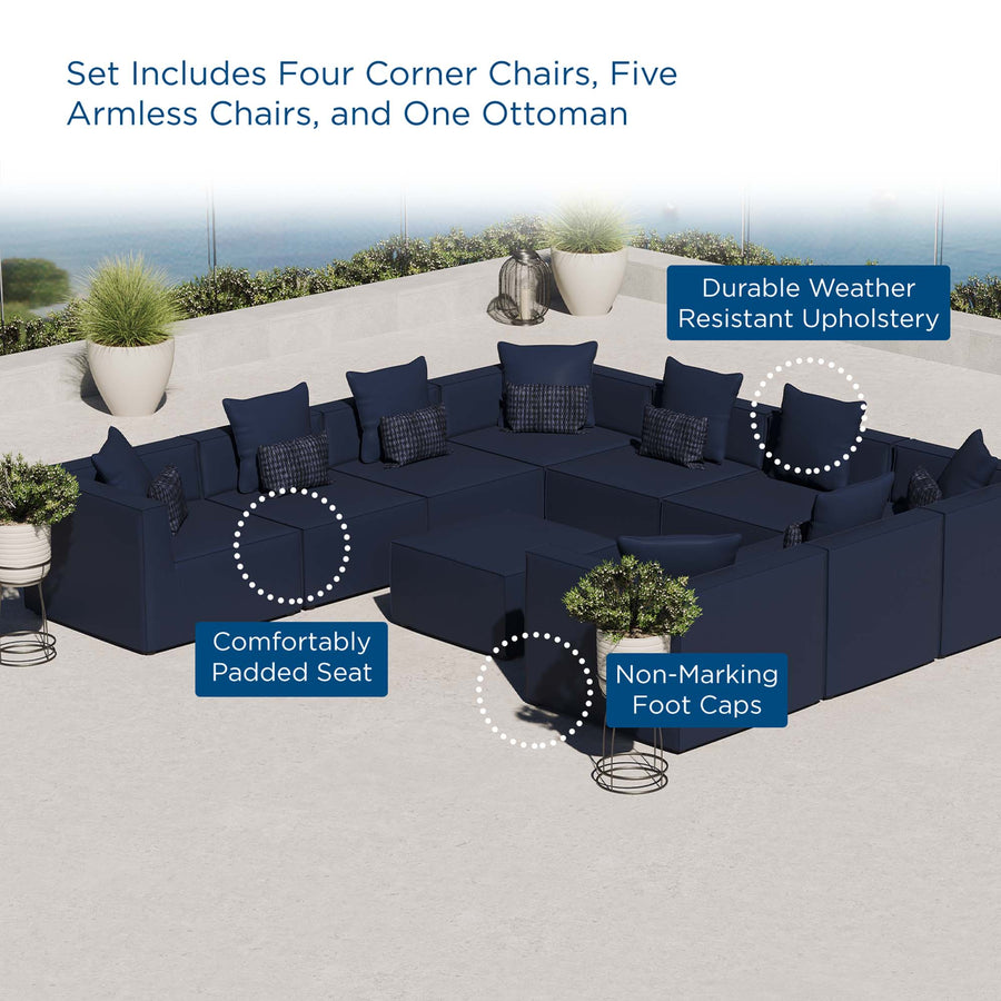 Heath 10-Piece Outdoor Patio Upholstered Sectional Sofa in Navy