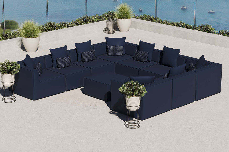 Heath 10-Piece Outdoor Patio Upholstered Sectional Sofa in Navy