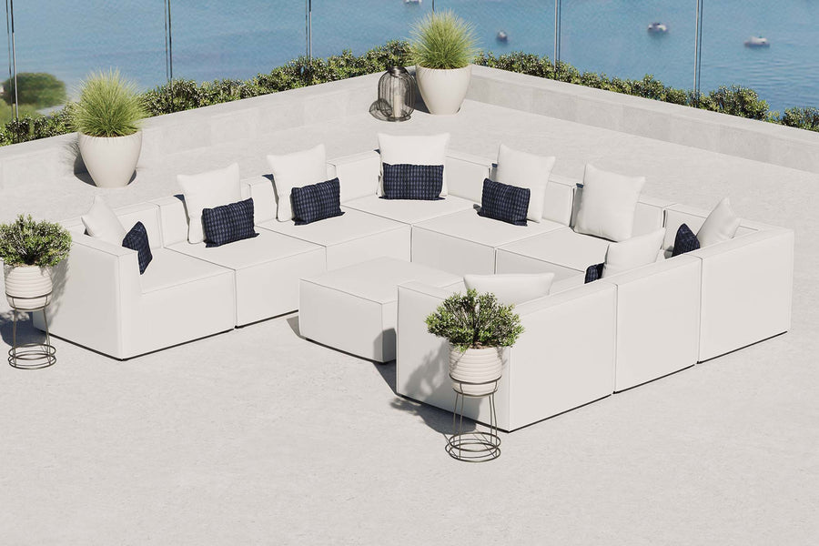 Heath 10-Piece Outdoor Patio Upholstered Sectional Sofa in White