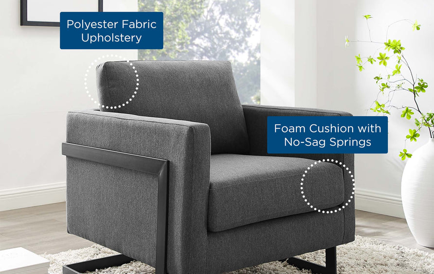 Elowen Upholstered Fabric Accent Chair in Black Charcoal