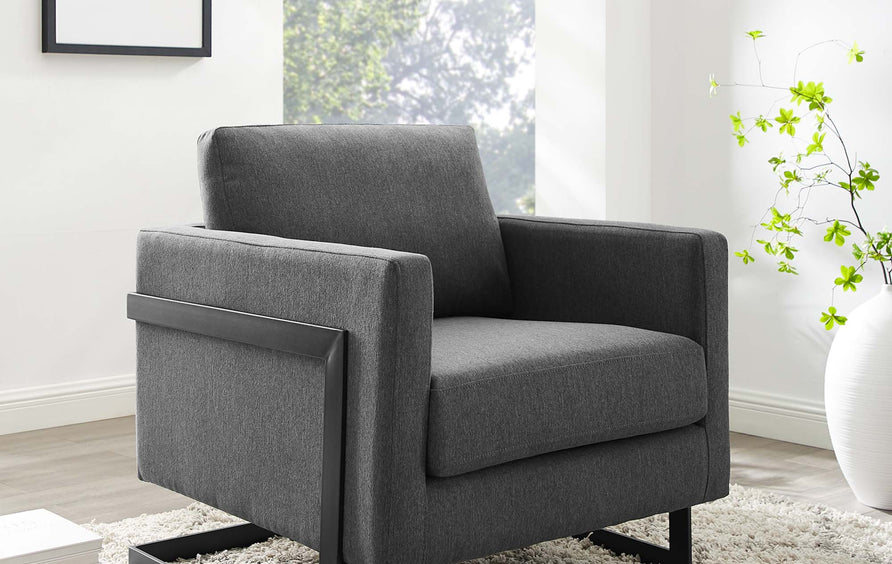 Elowen Upholstered Fabric Accent Chair in Black Charcoal