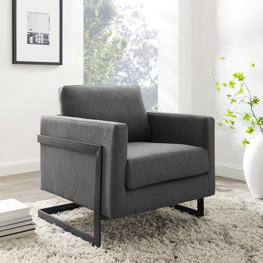 Elowen Upholstered Fabric Accent Chair in Black Charcoal