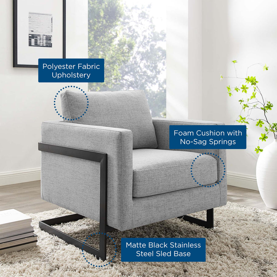 Elowen Upholstered Fabric Accent Chair in Black Light Gray