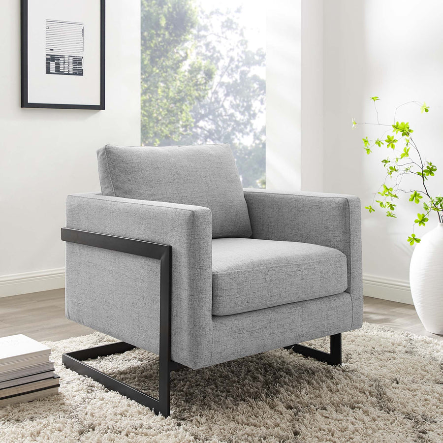 Elowen Upholstered Fabric Accent Chair in Black Light Gray