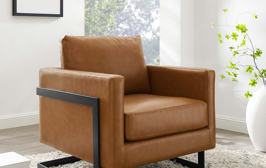 Elowen Vegan Leather Accent Chair in Black Tan
