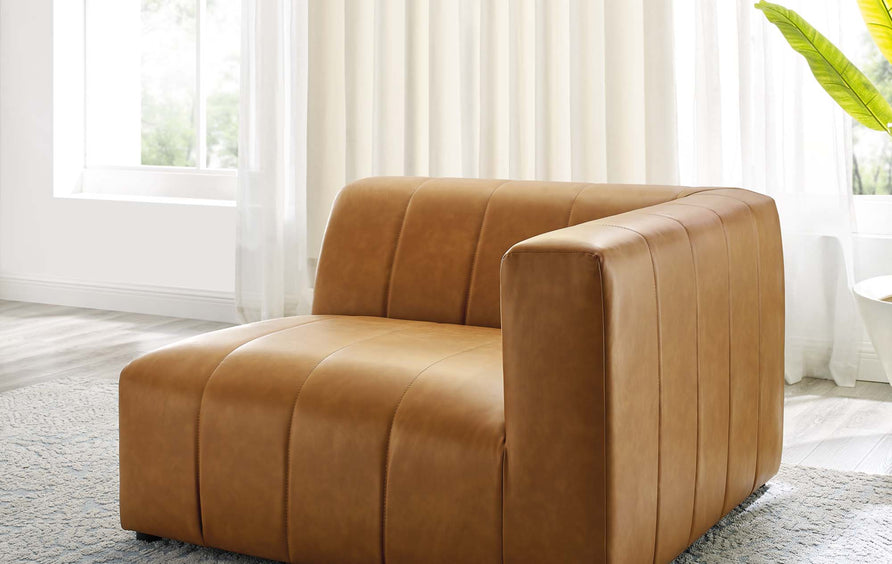 Reef Vegan Leather Right-Arm Chair in Tan