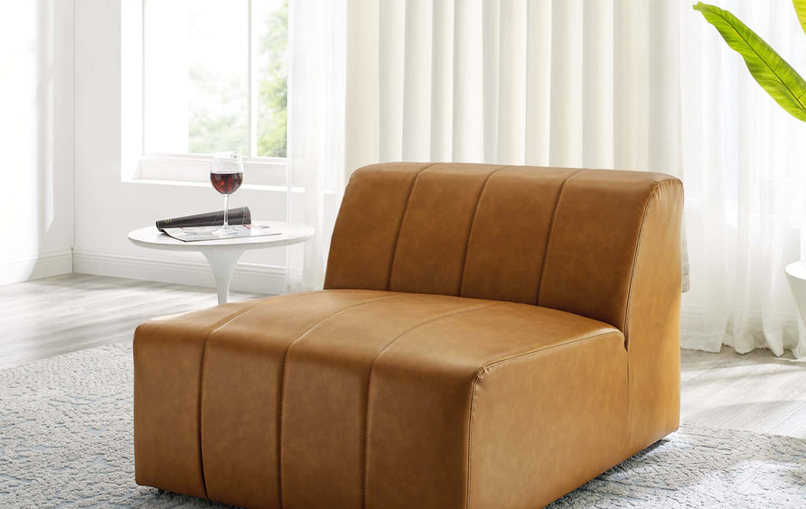 Reef Vegan Leather Armless Chair in Tan