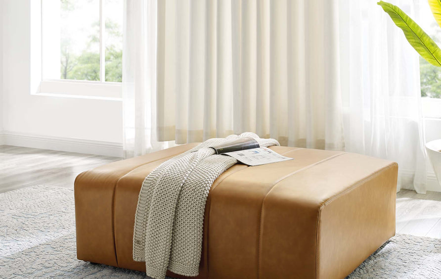 Reef Vegan Leather Ottoman in Tan