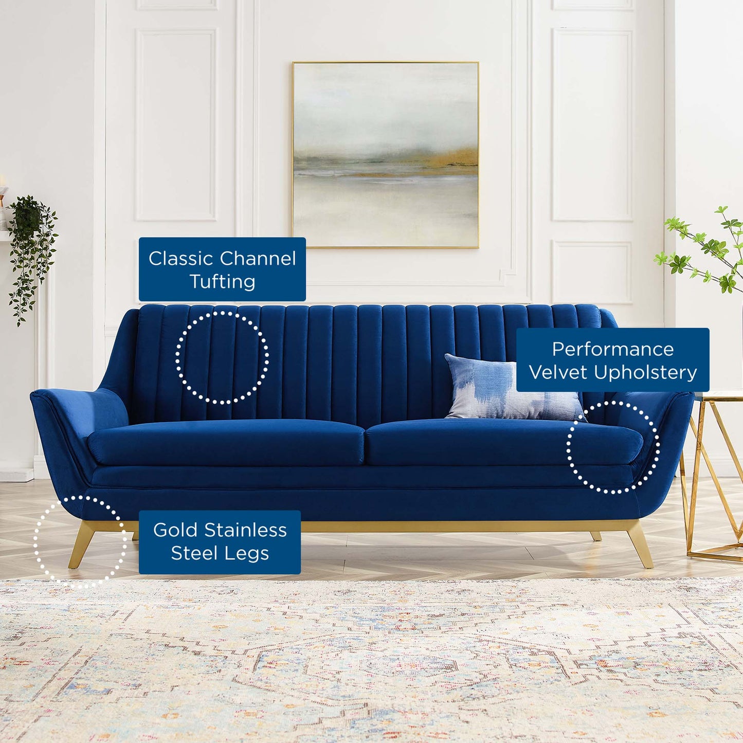 Winsome Channel Tufted Performance Velvet Sofa by Furniture for America