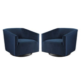 Della Performance Velvet Swivel Chair Set of 2 in Midnight Blue