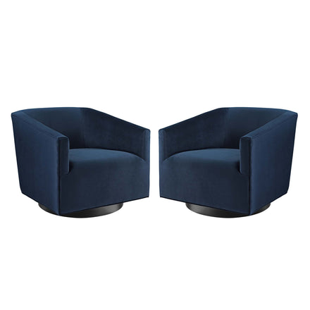 Twist Performance Velvet Swivel Chair Set of 2 in Midnight Blue