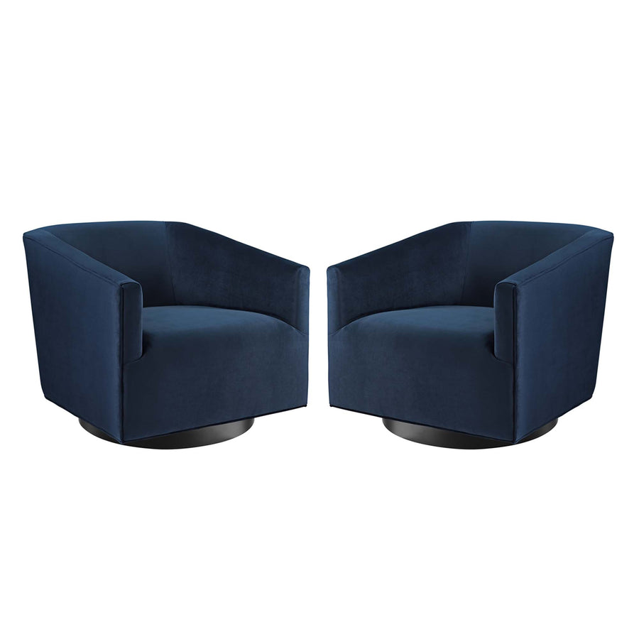 Della Performance Velvet Swivel Chair Set of 2 in Midnight Blue