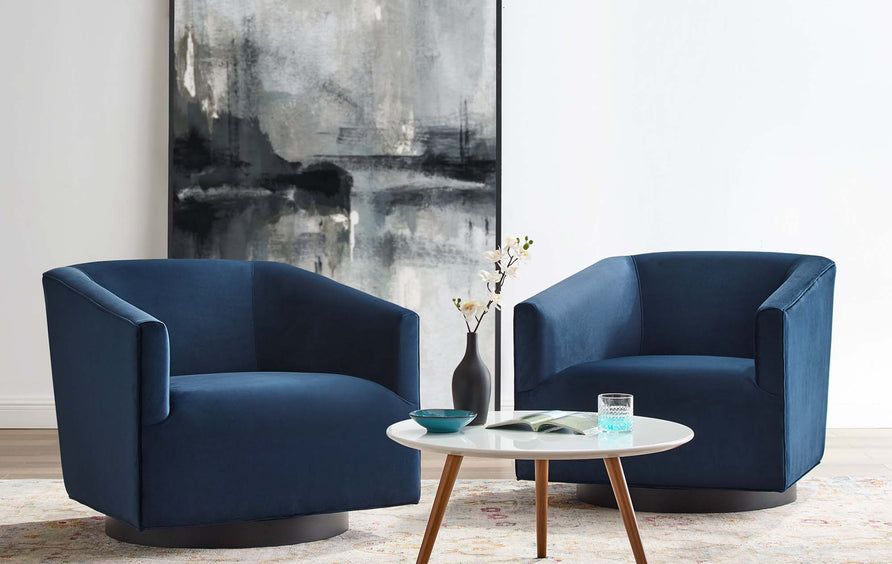 Della Performance Velvet Swivel Chair Set of 2 in Midnight Blue