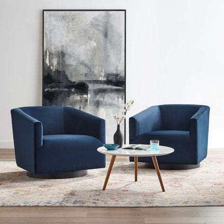 Twist Performance Velvet Swivel Chair Set of 2 in Midnight Blue