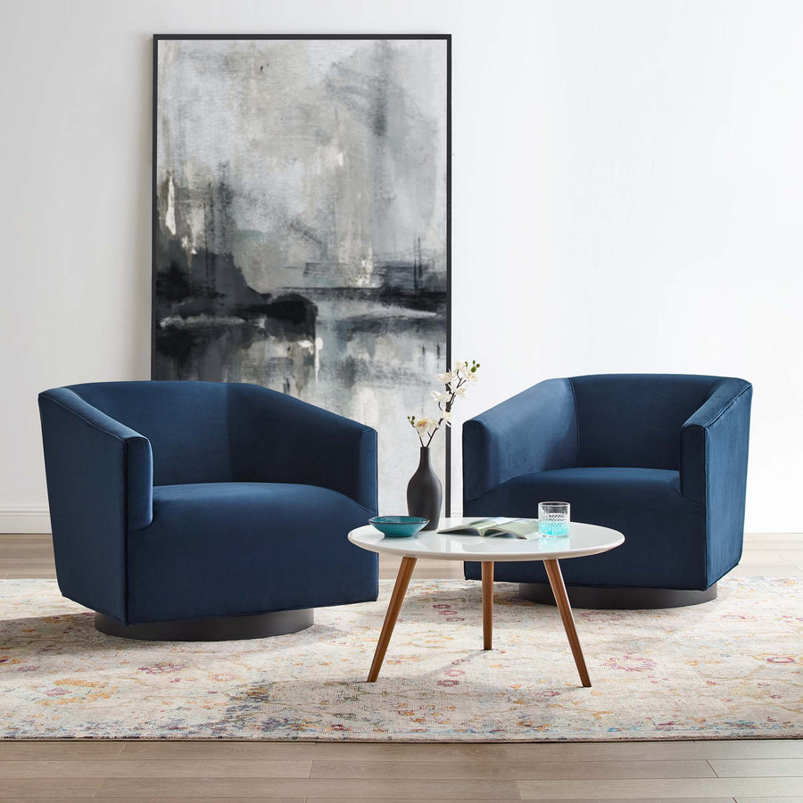Della Performance Velvet Swivel Chair Set of 2 in Midnight Blue