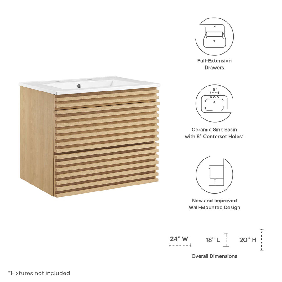 Vera 24" Wall-Mount Bathroom Vanity in Oak White
