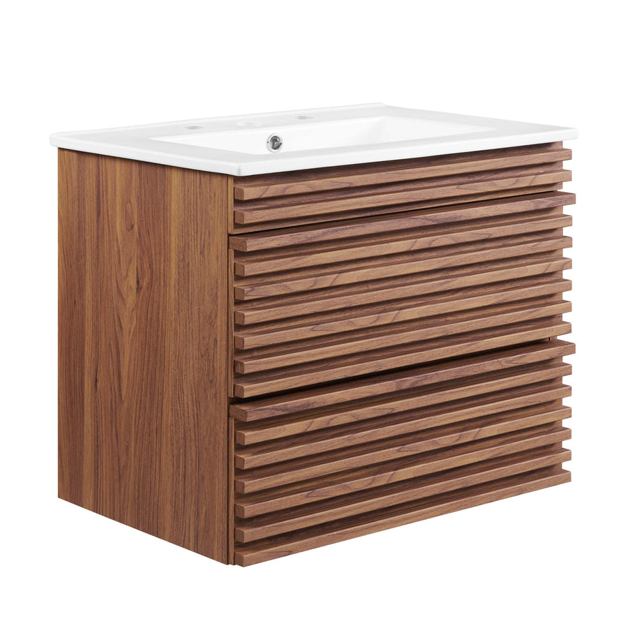 Vera 24" Wall-Mount Bathroom Vanity in Walnut White