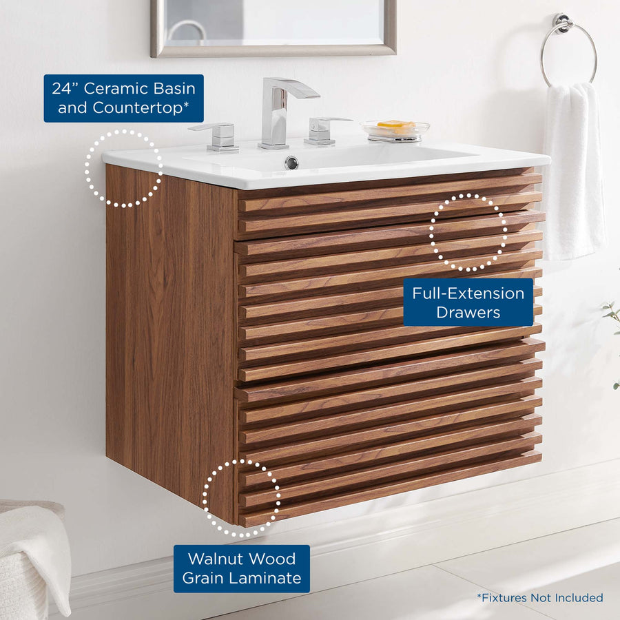 Vera 24" Wall-Mount Bathroom Vanity in Walnut White