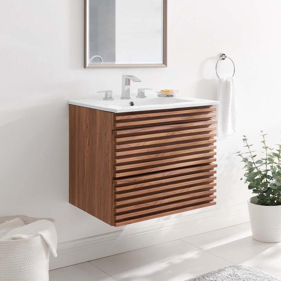 Vera 24" Wall-Mount Bathroom Vanity in Walnut White
