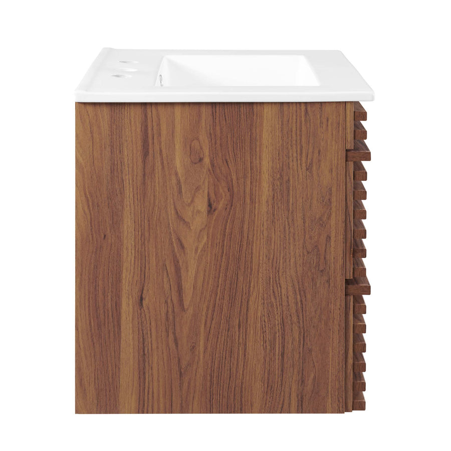 Vera 24" Wall-Mount Bathroom Vanity in Walnut White