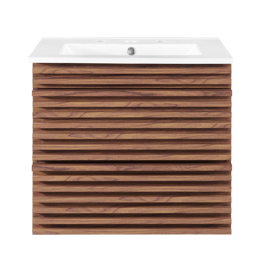 Vera 24" Wall-Mount Bathroom Vanity in Walnut White