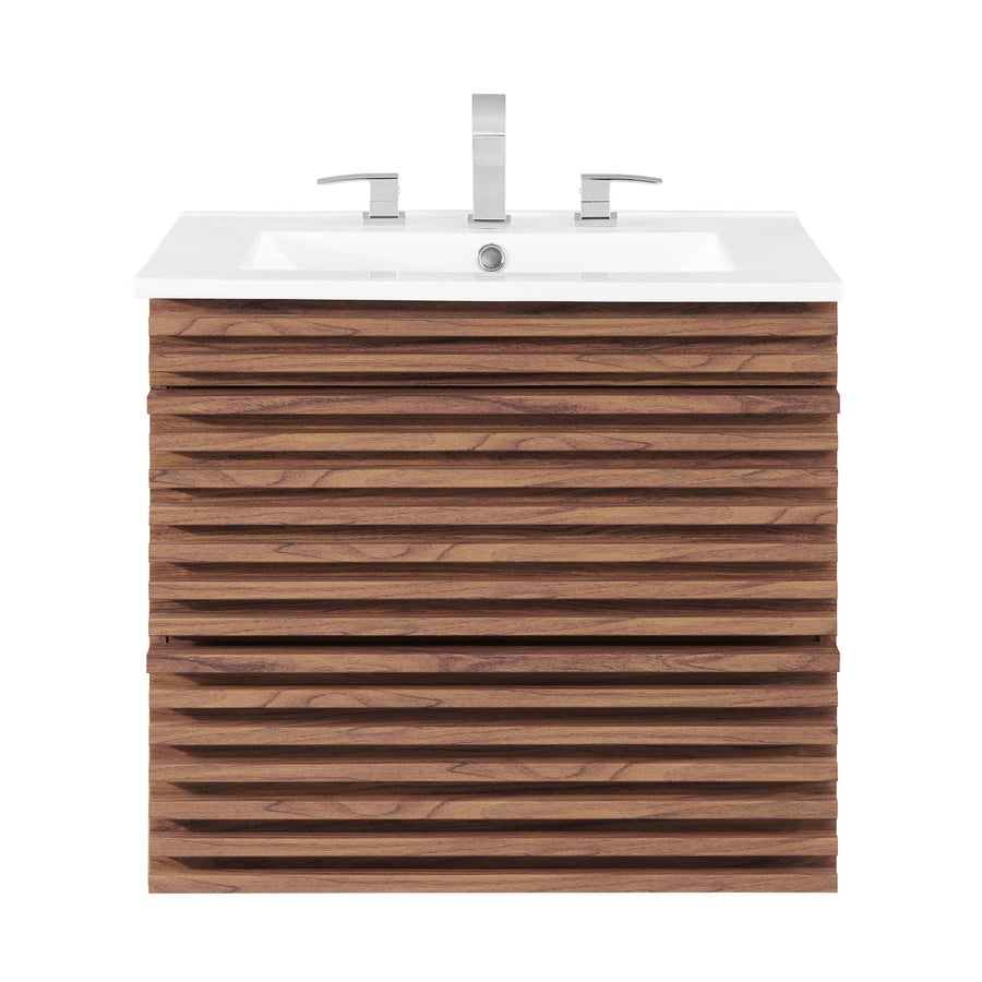 Vera 24" Wall-Mount Bathroom Vanity in Walnut White