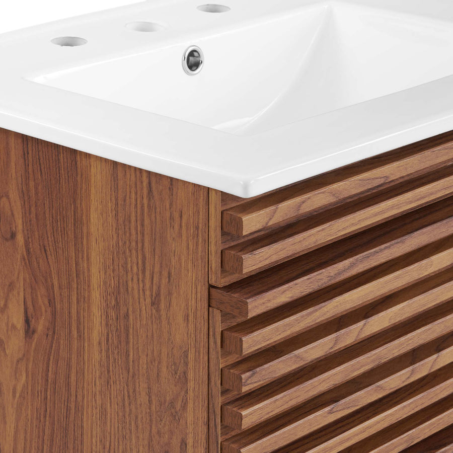 Vera 24" Wall-Mount Bathroom Vanity in Walnut White